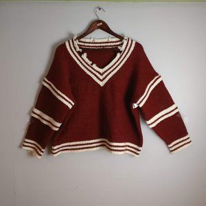 Preppy Sweater, Trendy Academia Oversized Distressed Sweater, Fall/Autumn/Winter